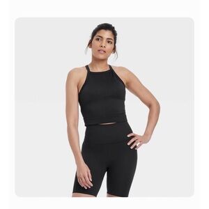 Women's Seamless Rib Cropped High Neck Tank Top - All in Motion™ Black XXL -